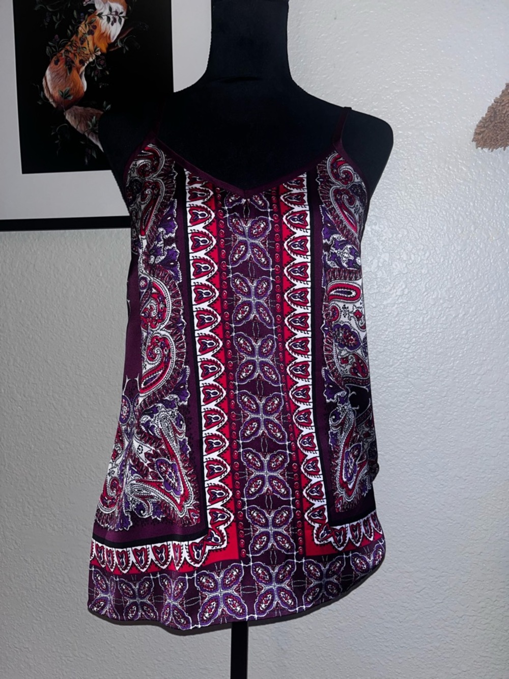 Express Paisley Print Spaghetti Strap Cami in Burgundy and Purple